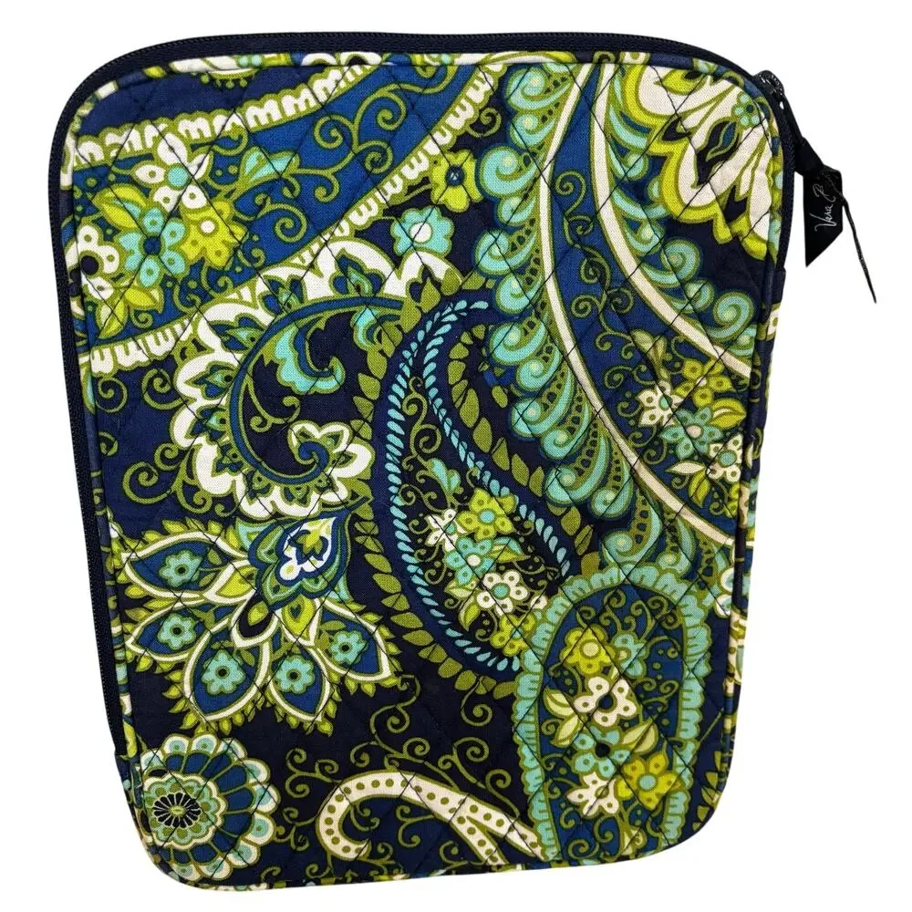 Vera Bradley quilted cotton zip around tablet cover computer case blue green